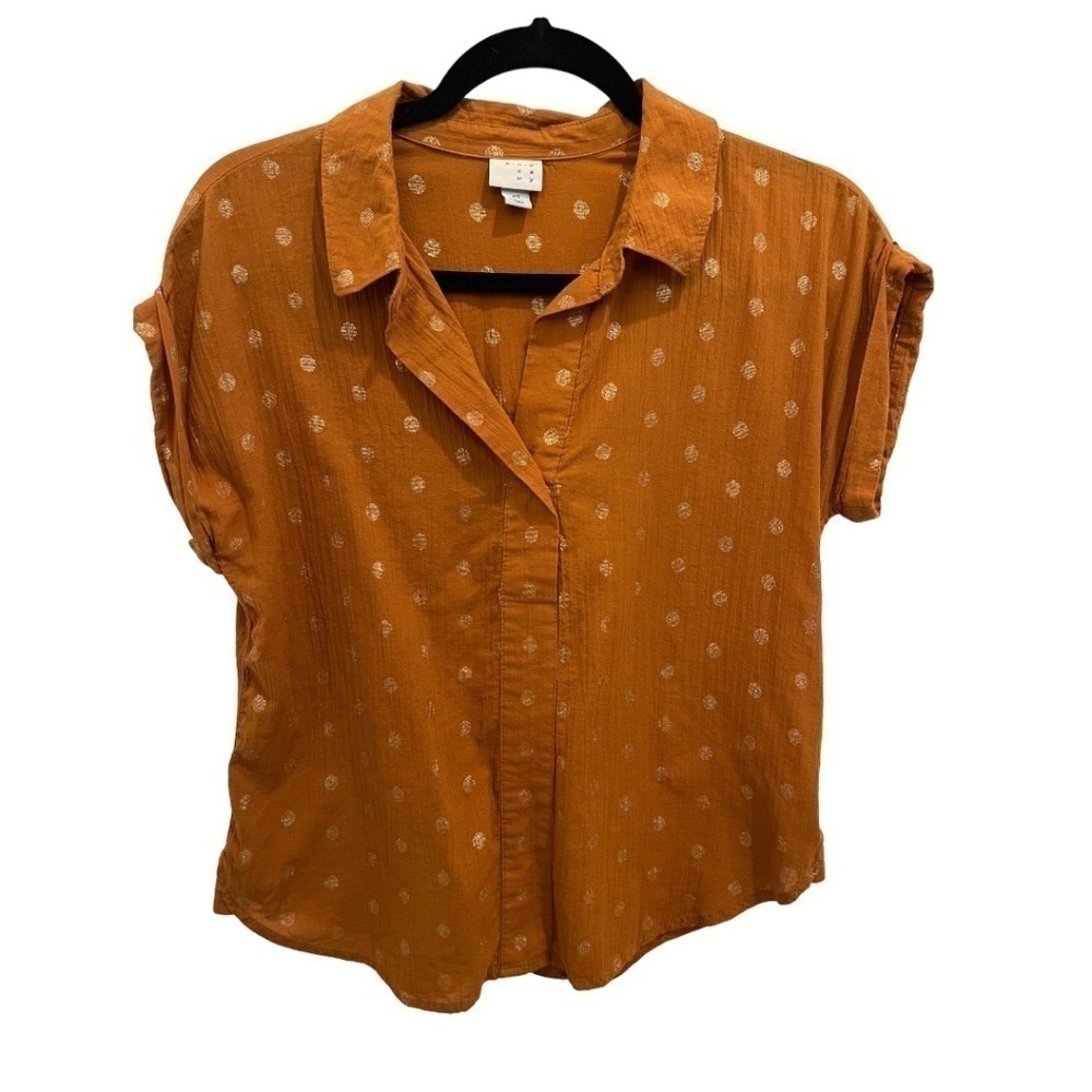 A.N.D. A New Day Womens Sleeveless Collared Button Top Gold Dots Size XS